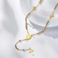 Vnox Stylish Stainless Steel Virgin Mary Necklaces, Multiple Beads Chain Cross Pendant, Long Sweater Chain Jewelry For Women white