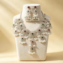 2026 European and American Retro Exaggerated Pearl Jewelry Set Fashion Jewelry Medieval Women's Necklace Earrings Set 45CM white