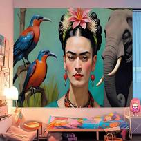 Artist F-Frida K-Kahlo Cartoon Tapestry Wall Hanging Decoration Household Home Decor 100X70CM brown