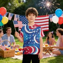 Kids Independence Day Print Round Neck Short Sleeve Casual T-shirt 160 white