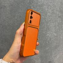 Luxury Faux Leather Case for Xiaomi POCO F5 Pro Shockproof Big Window POCO F5 Pro oranžinė