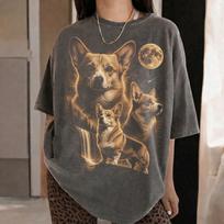 Corgi Howling Moon Shirt, Vintage Dog Graphic Tee, Retro Custom Pet Lover Gifts 130 gray