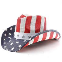 American flag western panama cowboy usa hat sailor dance top hat personality prairie star jazz hat M（56-58cm） red
