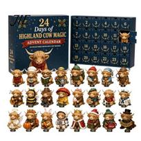 Farmhouse Style Holiday Accents Magic Animal Advent Calendar, 24-Day Highland Cow/Cat/Sheep/Red Bird Acrylic Ornament Set, Calendar with Collectibles F black