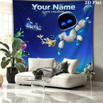ASTRO BOT Custom Name Wall Tapestry Aesthetic Wall Hanging Printed Fabric Blanket Decorative Tapestries for Bedroom Living Room Home Decor 130cm x 150cm blue