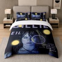 3Pcs Bed Set,Billie Eilish 1 Duvet Cover and 2 Pillowcases, Printed Bedding Decor For Guest Room 135cmx200cm black