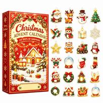 -Day 2D Christmas Advent Calendar for Holiday Countdown One Size red