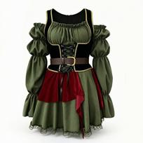 Off-Shoulder Pirate Dress Puff Sleeve with Belt Layered for Cosplay, Women Xl gray