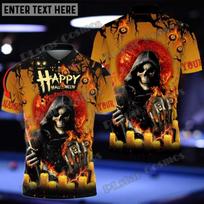 Billiards Halloween Grim Reaper Skull Personalized Name  Printed Men's Polo Shirt Summer Street Unisex Casual Polo shirt WK134 5XL brown