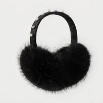 Plush Winter Ear Warmers Pearl Rhinestone Decor Soft Fluffy Earmuffs New Faux Fur Earmuffs  Women black