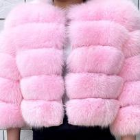 TrendHub High Quality Fur Coat Women 100% Real Fox Fur Jacket Women's Fall/Winter Luxury Short Natural Fox Fur Coat Leather Jacket XXXXL pink