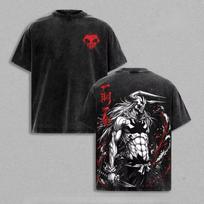 Japanese Anime BLEACH Kurosaki Ichigo Washed Cotton T‑shirt Unisex Vintage Summer Short Sleeve Harajuku Streetwear Casual Top 4XL black