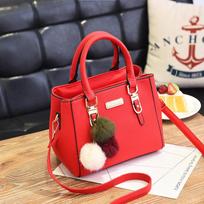 Women Hairball Ornaments Totes Zipper Medium Handbag Hotsale Lady Party Purse KTB 23*14*18cm raudona