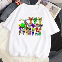 Sprunki Summer Boys Girls Cartoon Anime Fashion Casual Comfortable Short Sleeve Cute Kids Incredibox Children Clothes T Shirt 100 gray