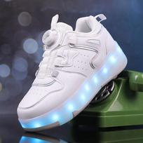 Vaikiški šviečiantys sportbačiai Sportbačiai LED šviesos batai Vaikų Vaikų Berniukų Mergaičių USB įkrovimas Šviečiantys Ratukai Parkūro Riedučiai 38 pilka spalva/balta