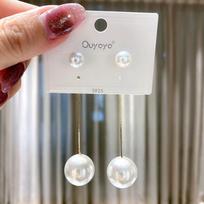 Pearl tassel earrings Korea's new Muse exclusive long champagne round face thin earrings women's earrings stud earrings gray