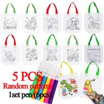 1-10Pcs Sets Diy Graffiti Bag With Markers Handmade Painting Non-Woven Bag For Children Arts Crafts Color Filling Drawing Toys white