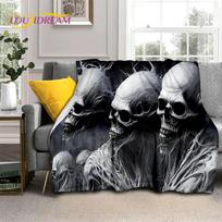 3D siaubo gothic kaukolės skeleto minkšti flaneliniai pledai, metamas pledas patogus pledas piknikui lovoms sofai namų miegamojo dovanoms 75x90cm( 29x35in ) black