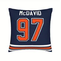 1Pc Connor Mcdavid 97 Hockey Pillow Cover, Polyester 2D Double Sided Print Cushion Case, Edmonton Oilers Jersey Style Throw Pill Short plush 35*35(CM)-1Pcs red