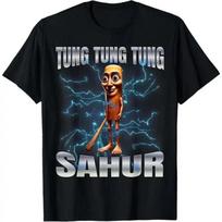 100% Cotton Unisex Tung Tung Tung Sahur T-Shirt women graphic shirts L black