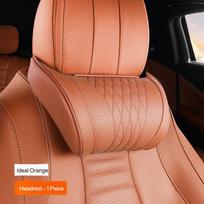 Car Headrest Neck Pillow Memory Foam Lumbar Support Cushion Nappa Leather Ergonomic Car Seat Back Support Interior Accessories beige