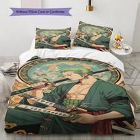 One Piece Roronoa Zoro Pattern Bedding Quilt Set Quilt Cover Pillowcase Home Birthday Gift(1 * duvet cover + 2 * pillowcase, without core) 135x200cm