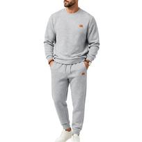 Men's Textured Crew Neck Sweatshirt and Jogger Pants 2 Piece Outfit Set Drawstring Waist Casual Tracksuit with Small Leather Patch for Daily Wear XXXL šviesiai pilka spalva