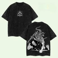 Anime Jujutsu Kaisen Fushiguro Megumi Makora Print Tshirt Men Oversized Cotton T-shirts Retro Washed Tee Short Sleeve T Shirt 2XL black