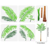 5Pcs 5 Styles Palm Tree Theme PET Hollow Out Drawing Painting Stencils for DIY Scrapbook Photo Album Leaf & Tree Trunk Mixed Patterns green