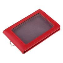 Badge Holder, Double Sided PU Leather ID Card Holder Wallet Case with raudona