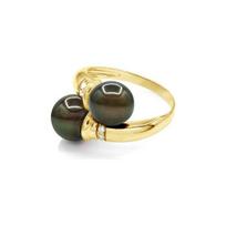 Ring - Pearls & Colors - Toi & Me - Tahiti Cultured Pearl 8-9 mm Round - Yellow Gold 375/1000 - A+ Quality - Diamond - Woman 62