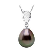Necklace - PEARLS & COLORS - Tahitian Cultured Pearl Pear 10-11 mm - 9 ct White Gold - Diamond 0.07 ct HSI1 - Chain 42 cm