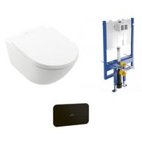 Pakabinamo WC komplektas Villeroy & Boch Subway 3.0 TwistFlush su CeramicPlus danga ir juodu mygtuku