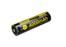 Nitecore NL1840R įkraunamas 18650 Li-ion akumuliatorius – 4000 mAh, įkrovimas per USB-C, nuolatinė 8 A iškrova, nikeliu dengtas nerūdijantis plienas