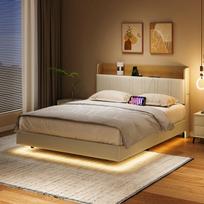 Minkšta dvigulė lova 140 x 190 cm su LED ir USB įkrovimo stotele, Lova su platforma, balta PU, Be čiužinio
