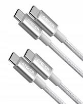2x Anker USB-C – USB-C kabelis 60 W PD, pintas, su lustu, 1,8 m, 180 cm, sidabrinis