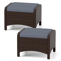 Lauko ratano pufų taburetės, 2 vnt., 46x54x39,5 cm, pilkos spalvos