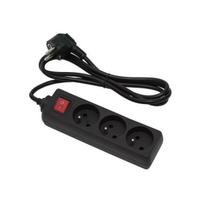 Juodas prailginimo laidas su įžeminimu ir jungikliu, 3 lizdai, 1,5 m, OMY 3x1 Elgotech EPS-301,5W-2