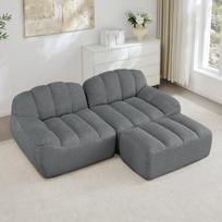 Modulinė sofa be rėmo, L forma, su pufu, 2 vietų, pilka