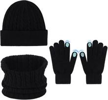 Beanie Kepurė, Šalikas, Pirštinės 3in1 Žiemos Rinkinys Touchscreen Juodas