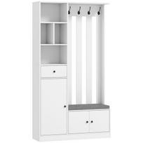 Drabužių kabykla su suoliuku, batų spintele ir stalčiumi, 180 cm, balta