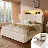 Vienvietė lova su LED, USB, hidrauliniu pakėlimu, 90x200 cm