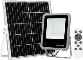 Pakabinamas šviestuvas 50W LED prožektorius su saulės baterija BARES, pilkas, 4000K