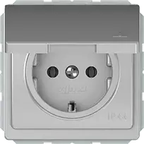 Kištukinis lizdas VILMA STANDARD ST 150, su įžeminimu ir dangteliu, be rėmelio, IP44, metalo spalvos