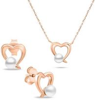 Brilio Silver Gold-plated jewelry set Heart with real pearls SET234R (pakabukas, earrings)