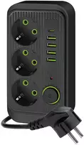 Ilgintuvas LINEA PRO, 3 kištukinių lizdų, 4xUSB-A, 1xUSB-C, su jungikliu, juodas, 5m