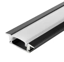 2m LED juostos įleidžiamas profilis OPTONICA, juodas su baltu dangteliu ir užbaigimais