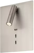 16W + 3W LED sieninis šviestuvas ZEN, nikelio sp., 3000K, šviesos kampas 120°, skaitymo šviestuvėlio - 20°, su USB, 01-2997