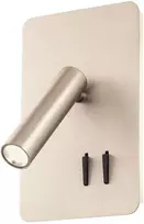 6W + 3W LED sieninis šviestuvas QUDA, nikelio sp., 3000K, šviesos kampas 120°, skaitymo šviestuvėlio - 20°, su USB, 01-2981
