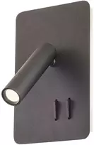 6W + 3W LED sieninis šviestuvas QUDA, juodas, 3000K, šviesos kampas 120°, skaitymo šviestuvėlio - 20°, su USB, 01-2982